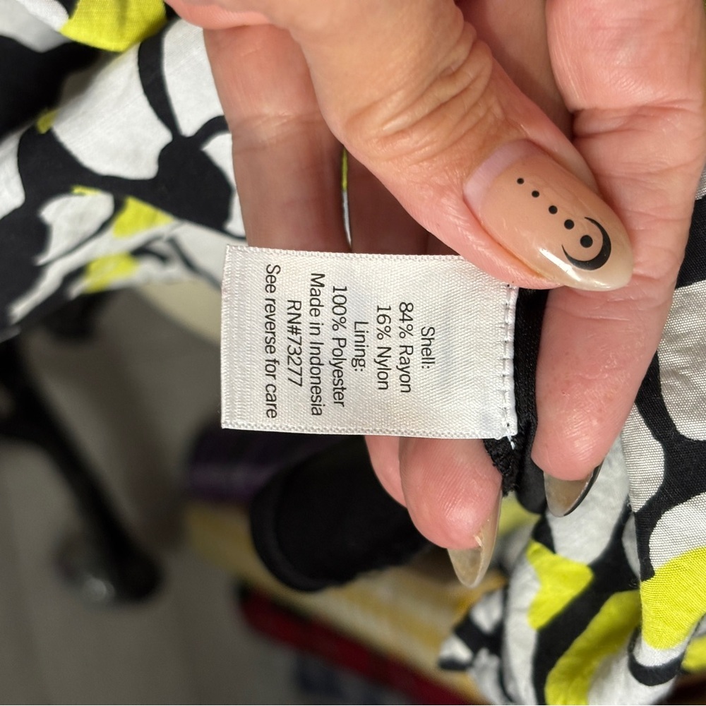 Nine West M Black White & Yellow Abstract Patterned Summer Dress Summer Nursing - Picture 6 of 6